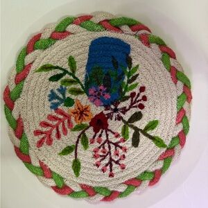 Floral Embroidered Round Braided Placemat